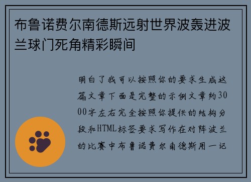布鲁诺费尔南德斯远射世界波轰进波兰球门死角精彩瞬间